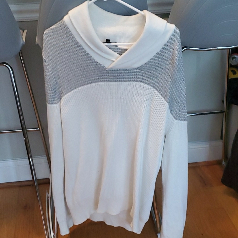 White/gray Express Sweater with Shawl collar